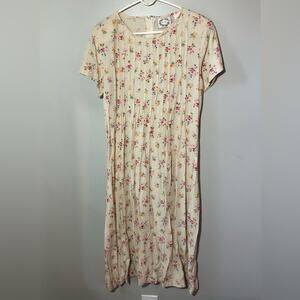 Vintage Erika womens L rayon midi floral dress pleated bodice traditional wife